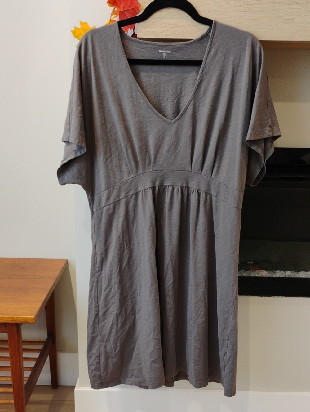 Relaxed V-Neck Short Sleeve Maxi Dress in Gray Women's Size XL
